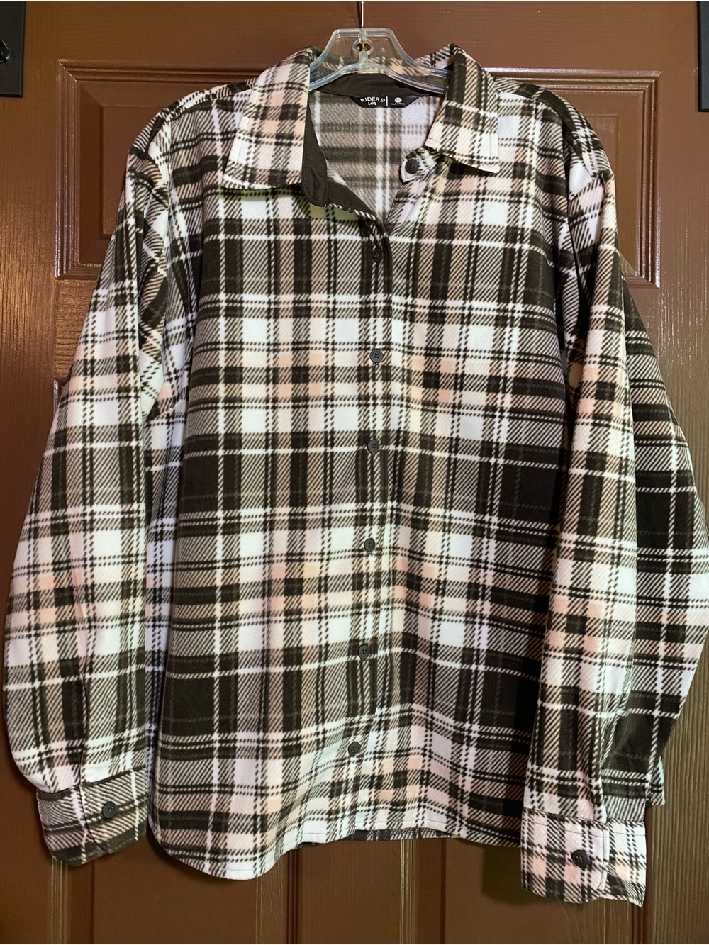 Riders by Lee XXL Plaid Fleece Shirt Jacket Black White Pink Button Front Soft